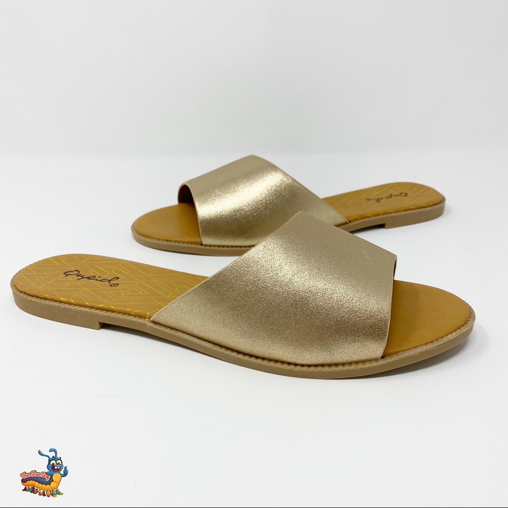 🆕✨NEW Womens Gold Slides Qupid Desmond Sandals